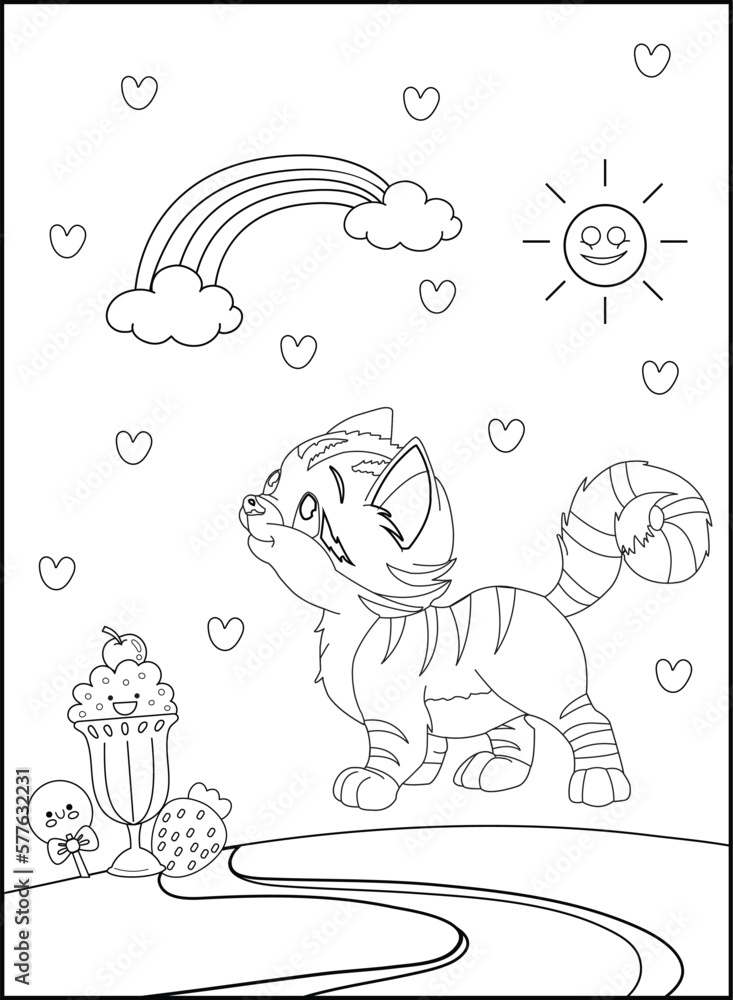 Cute cat outline coloring page for kids line drawing animal coloring ...