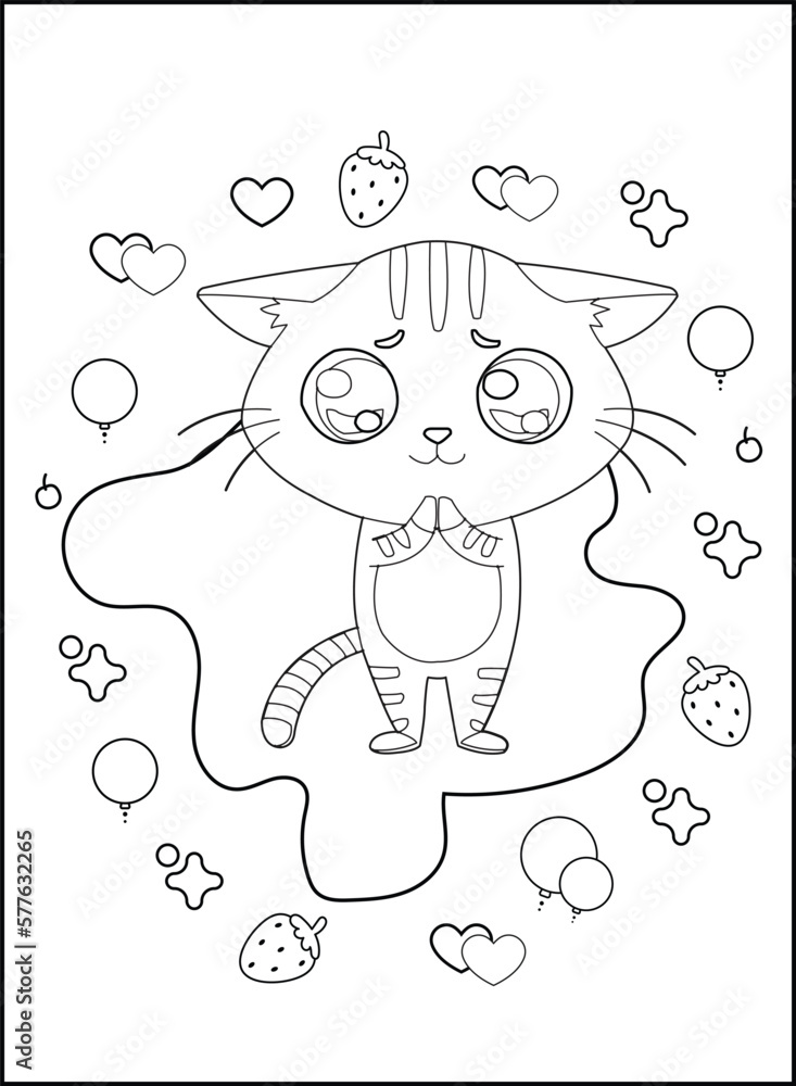 Cute cat outline coloring page for kids line drawing animal coloring ...