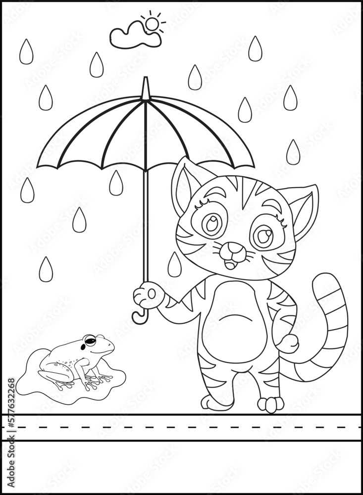 Cute cat outline coloring page for kids line drawing animal coloring ...