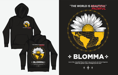 Hoodies with Retro Streetwear Design, Painful World, Swedish Translation : 