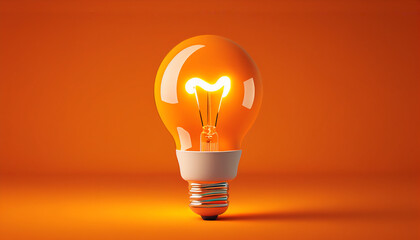 glowing light bulb on orange background. generative ai
