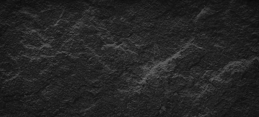 Sticker - Dark gray black slate stone background or texture, horizontal shape with space for design. Web banner. Wide. Panoramic. Website header