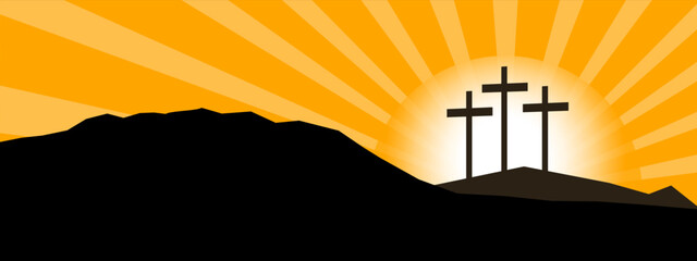 good friday easter background panorama vector illustration - silhouette of crucifixion of jesus chri