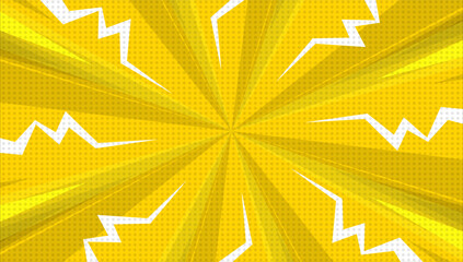 Wall Mural - Retro comic rays yellow dots background. Vector illustration in pop art retro style