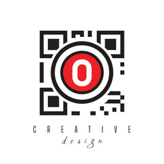 Wall Mural - Letter O with QR Code and Barcode Logo Design. Circle Rounded Logo on White Background