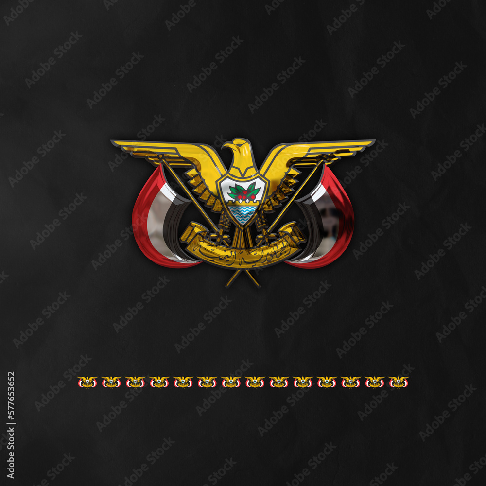 Republic of Yemen Emblem with Golden style and black background
