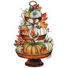Watercolor Hand Drawn Fall Decorated Tiered Tray