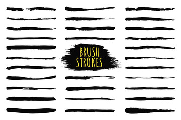 Brush strokes collection. Hand drawn brush strokes, black paint strokes and ink lines