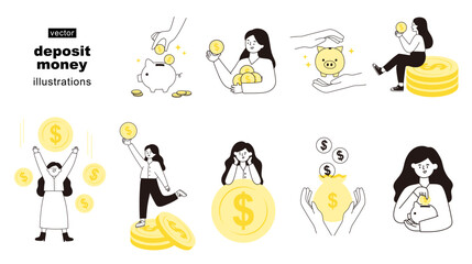 Deposit money concept flat illustration set.