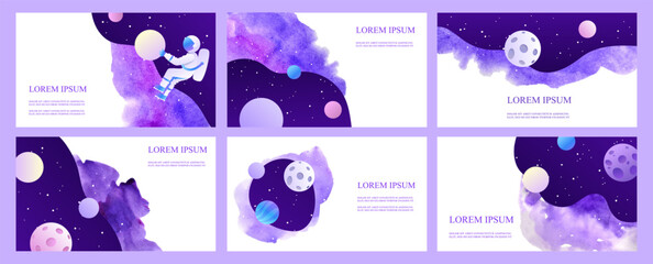 Wall Mural - set of web banners templates. presentation. space explore. children cartoon vector illustration. sci
