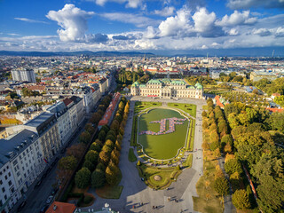 Sticker - Belvedere Palace and Garden with Fountain. Sightseeing Object in Vienna, Austria.