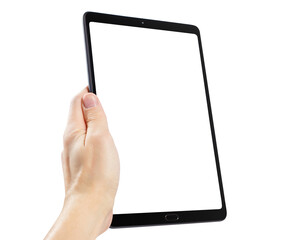 Tablet computer in hand, cut out
