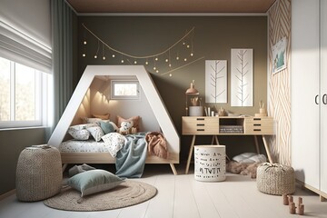 Wall Mural - Interior of a modern children's room in Scandinavian style and pastel colors