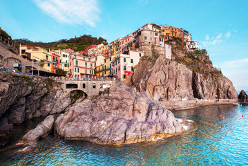 Wall Mural - beautiful magic colorful summer landscape on the coast of manarola in cinque terre, liguria, italy. 