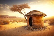 Casement Wooden Ancient Cistern Hut In Middle Of Desert, Created With Generative Ai