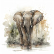 © veneratio - Generative AI illustration of watercolour style image of endangered animal African Elephant in jungle