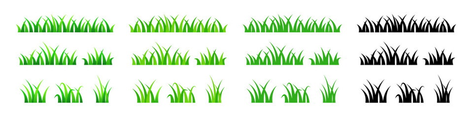 Wall Mural - Grass border set. Green lawn set. Realistic, cartoon, flat, silhouette.