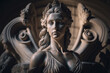 Marble sculpture of an ancient Roman goddess against the background of ancient architecture. Statue of a charming woman of the ancient era. created with ai