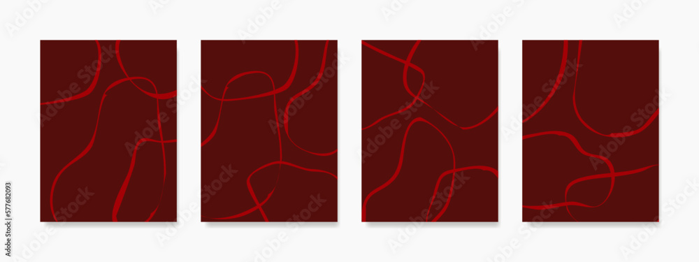 This collection of abstract wall art styles. Artistic circle line art hand drawing on red blood background. wall decor for wall hangings, postcards, brochures and vector illustrations.