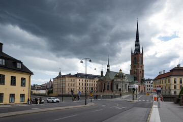 Wall Mural - View of Riddarholmen Church, former medieval Greyfriars Monastery and final resting place of most Swedish monarchs, located in Gamla Stan, medieval city center of Stockholm, Sweden