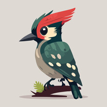 Cute Woodpecker Cartoon Flat Vector Illustration With Isolated Background