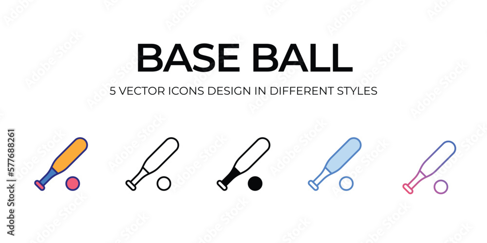 baseball Icon Design in Five style with Editable Stroke. Line, Solid ...