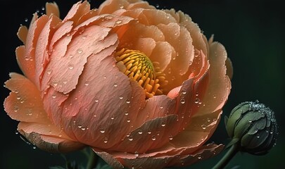 Sticker -  a large pink flower with water droplets on it's petals.  generative ai