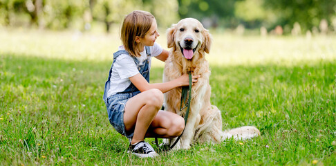 Sticker - Girl and golden retriever dog