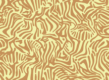 Zebra Skin Pattern. Seamless Animal Striped Print. Tiger Fur Background. Hand Drawn African Safari Wallpaper In A Natural Yellow And Beige Colors. Vector Illustration