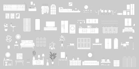 Collection of flat vector illustrations of furniture ideal for architectural design and design	