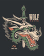 Wolf head mascot logo illustration design with vintage style