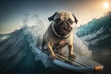 Illustration Of A Dog Surfing - Created With Generative Ai