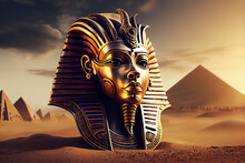 Stone Pharaoh Tutankhamen Mask. Generative AI Technology.