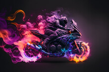 Sports Bike Enveloped In Smoke, Light Leak, Atmospheric, Colorful, Dark, Phone Wallpaper