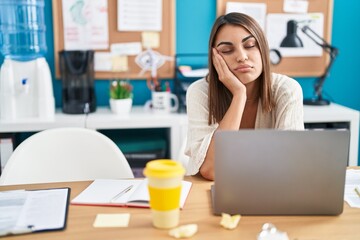 Sticker - Young beautiful hispanic woman business worker boring working at office