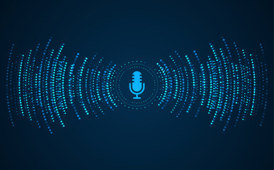 Podcast concept. Microphone with voice recording wave. Future technology