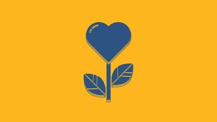 Sticker - Blue Heart shape in a flower icon isolated on orange background. 4K Video motion graphic animation