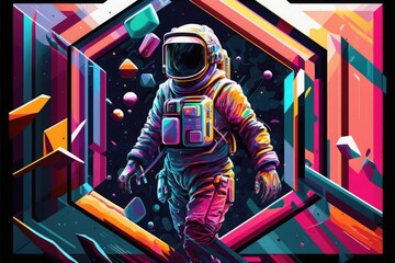 Wall Mural - Abstract multicolored background with an astronaut in the center. Generative ai.