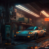 Fototapeta Motyle - Car in garage