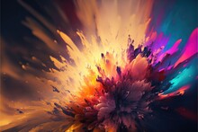 Abstract Art Of Exploding Vibrant Multicolored Frame. Concept Of Fantastic Splatted Colored Powder. Finest Generative AI.