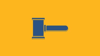 Poster - Blue Judge gavel icon isolated on orange background. Gavel for adjudication of sentences and bills, court, justice. Auction hammer. 4K Video motion graphic animation