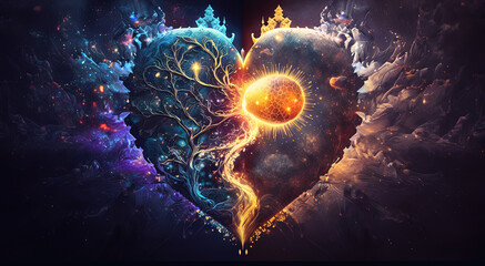 Wall Mural - soul home is our heart , concept, esoteric heart connects soul, emotions and body, deep mystical fee