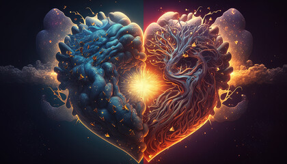 Wall Mural - soul home is our heart , concept, esoteric heart connects soul, emotions and body, deep mystical fee