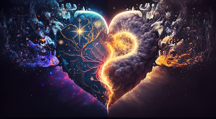 Wall Mural - soul home is our heart , concept, esoteric heart connects soul, emotions and body, deep mystical fee