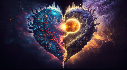 Wall Mural - soul home is our heart , concept, esoteric heart connects soul, emotions and body, deep mystical fee