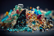 Micro plastic particles found in the ocean and beaches. Plastic pollution. Generative ai