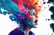 Explosion of colors out of an artist in concept of creative and art inspiration. Element of blending mixed watercolor technique. Finest generative AI.