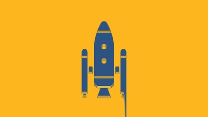 Sticker - Blue Space shuttle and rockets icon isolated on orange background. 4K Video motion graphic animation