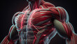 human muscle anatomy of chest, arms, and abdominals with electrical impulses,generative ai