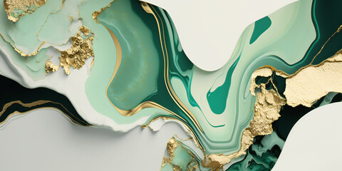 liquid afloat waving marble and cloth texture in pastel green and gold  colors background